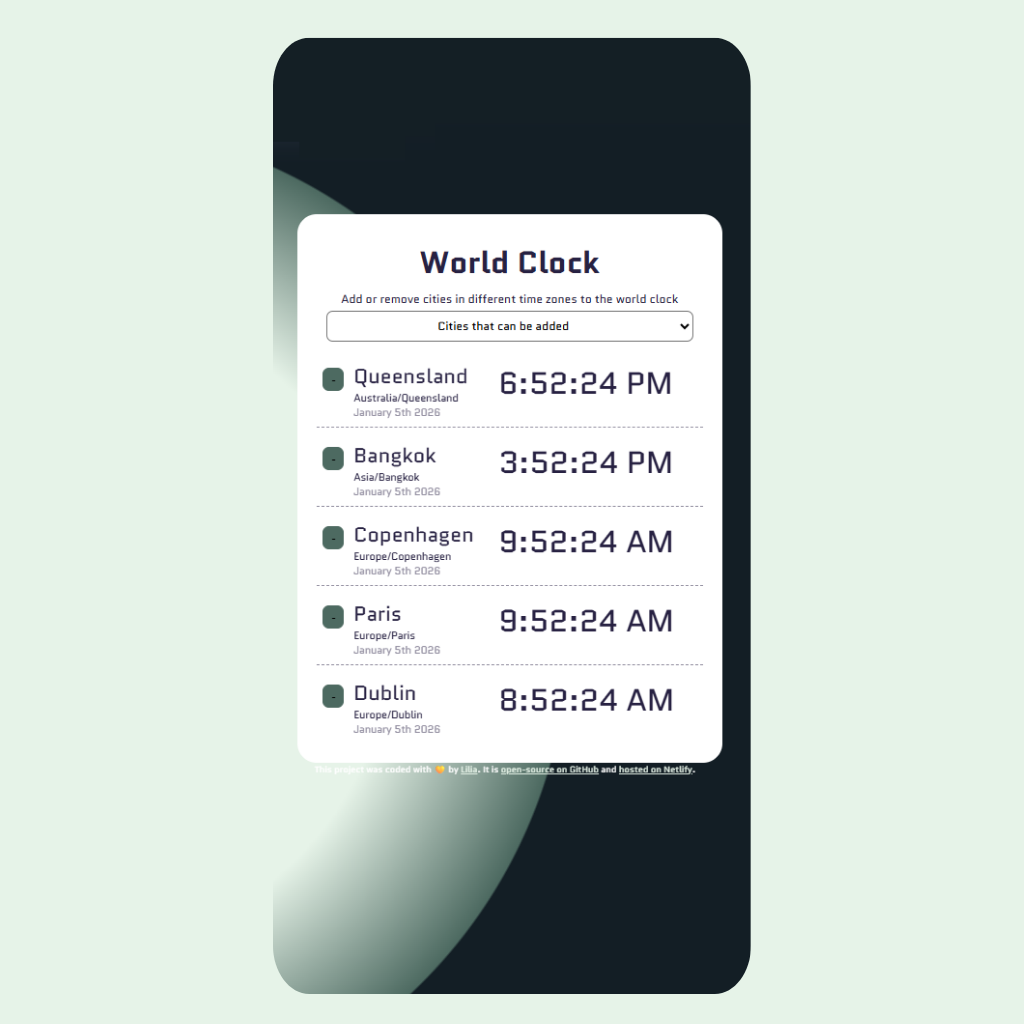 World Clock - a app that consider different timezones